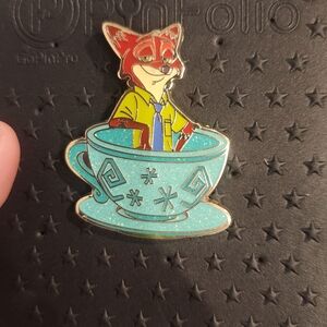 Disney Enamel Pin Nick Wilde Fox in Teacup - Turquoise, Red, Yellow